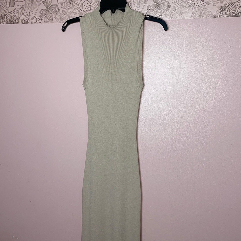 Enza Costa Silk Sweater Knit Mockneck Dress in Jute